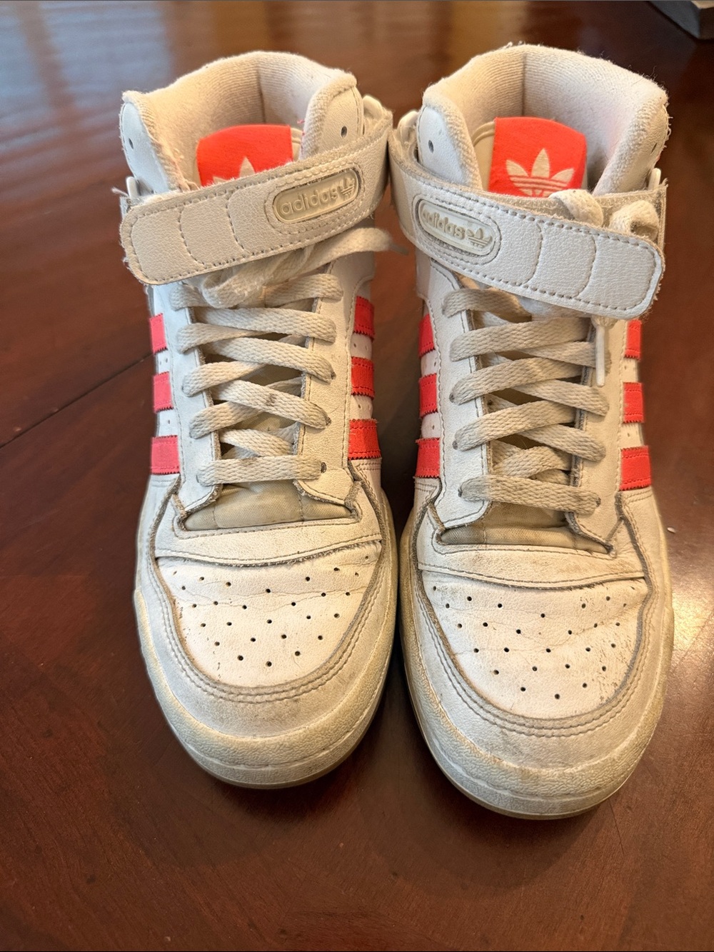 Adidas Forum Women’s Mid-Top Sneakers in White and Coral Pink